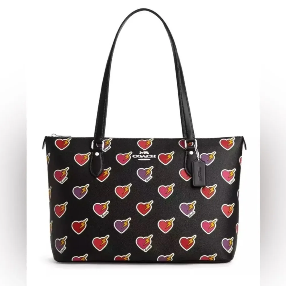 🔥🎁NWT! Coach Gallery Tote Bag with Heart Bolt Print Black Multi Msrp:$378.00 - Picture 3 of 7